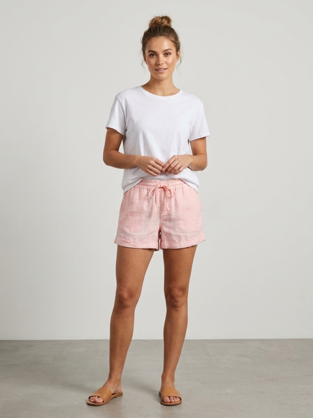 Old Navy Women's Pink Drawstring Linen-Blend Shorts